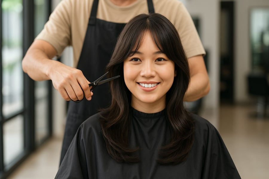 Chọn đúng kiểu tóc giúp khuôn mặt tròn trở nên thon gọn, thanh thoát hơn.